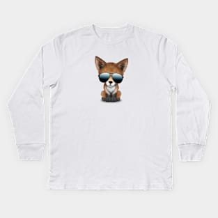 Cute Baby Red Fox Wearing Sunglasses Kids Long Sleeve T-Shirt